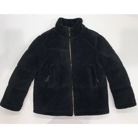 REBECCA MINKOFF Black Jacket Puffer Coat $368 Teddy Fuzzy Size M Zip RM-982 - Picture 5 of 11